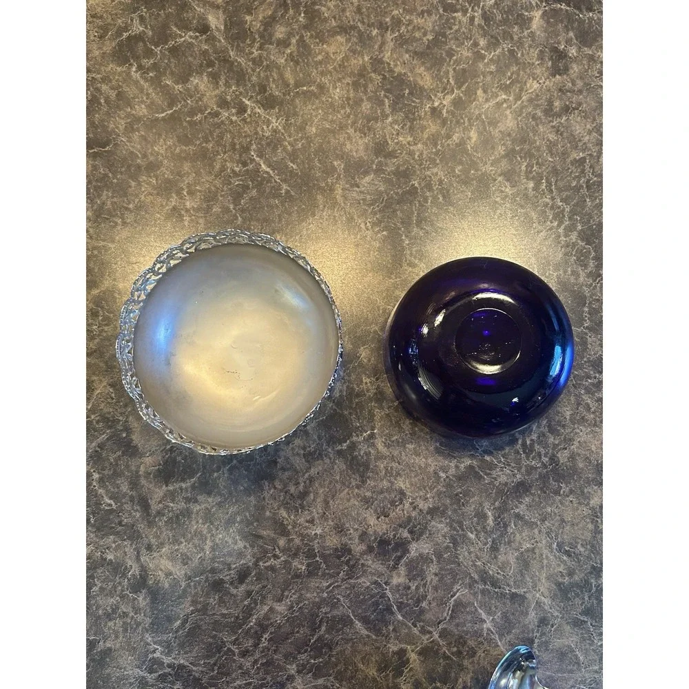 Celtic Quality England Cobalt Blue Glass Compote/Jam/Relish dish 3 Piece Set